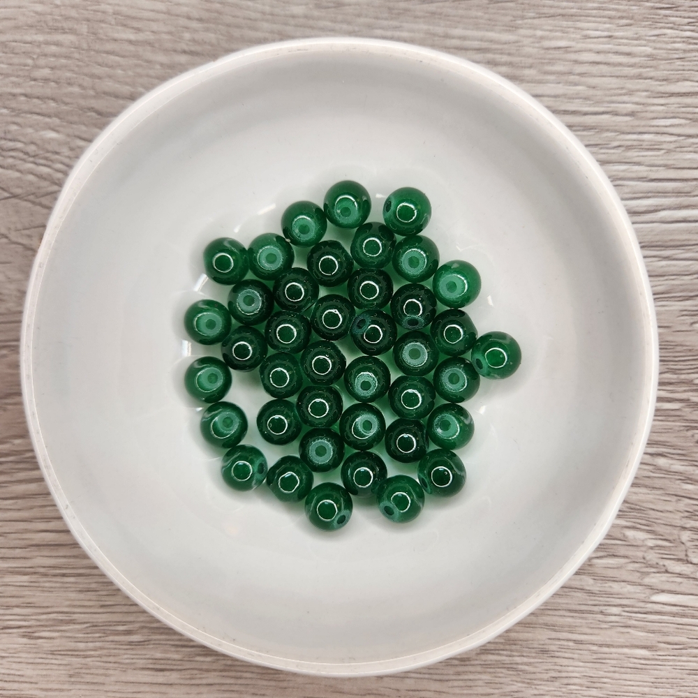 Dark Green Evergreen Glass Beads 8mm Round 40 Bead Count #80